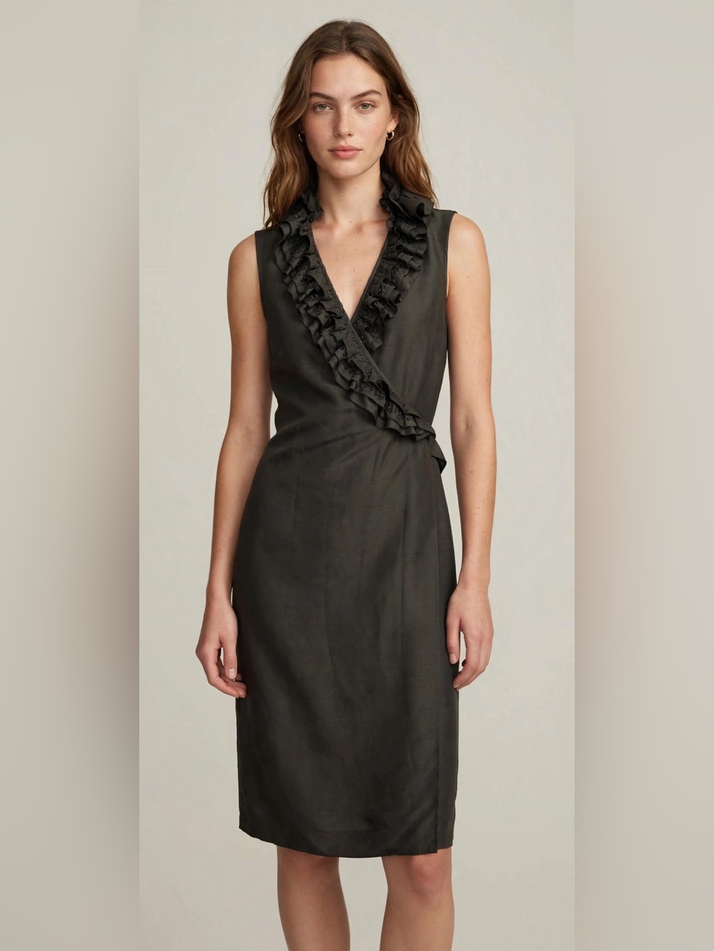 ETRO Made in Italy Ruffle Trim Sleeveless silk workwear cocktail Dress